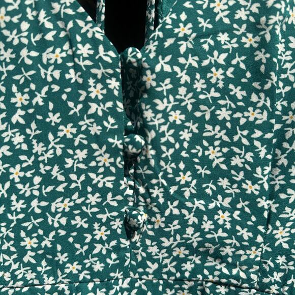 Blue Rain Boho Green Jumpsuit White Floral Print, Flutter Sleeves, XS, EUC - Picture 10 of 15